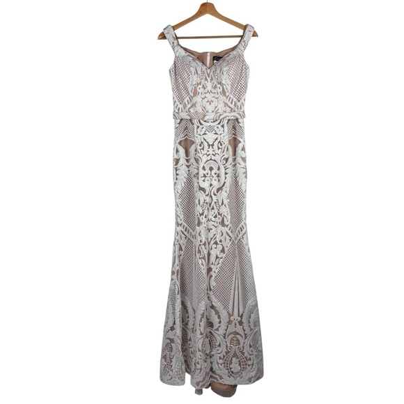 JOVANI 64277 OFF WHITE SEQUIN DECO SWEETHEART FITTED TRUMPET EVENING GOWN DRESS - Picture 4 of 15